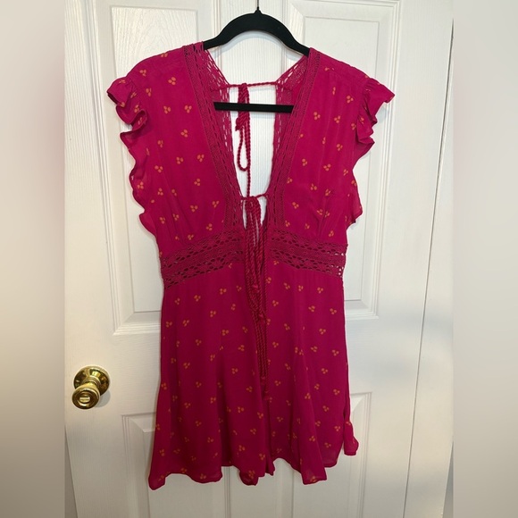 Free People Morning Sun Romper | Magenta with Orange Floral Print | Women’s S - Picture 4 of 15